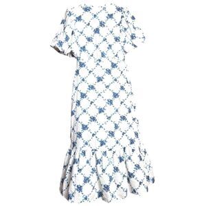 VERO MODA Puff Sleeve Midi Ruffle High Neck Tea Dress Floral in White Small NWT